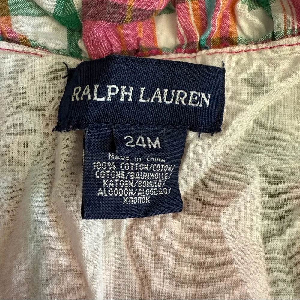 Ralph Lauren Baby Girls Casual Summer Plaid Ruffle Tie Wrap Dress Size 24M Pink
